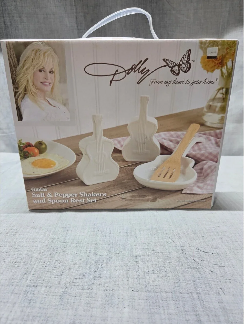 Dolly Guitar Salt & Pepper Shakers and Spoon Rest Set